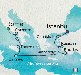 LUXURY CRUISES - Penthouse, Veranda, Balconies, Windows and Suites Crystal Cruises Serenity 2027 Mediterranean Mosaic Map