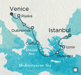 LUXURY CRUISES - Penthouse, Veranda, Balconies, Windows and Suites Crystal Cruises Serenity 2027 Adriatic Adventure Map