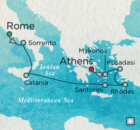 LUXURY CRUISES - Penthouse, Veranda, Balconies, Windows and Suites Crystal Cruises Serenity 2027 Myths and Monuments Map
