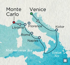 LUXURY CRUISES - Penthouse, Veranda, Balconies, Windows and Suites Crystal Cruises Serenity 2027 Irresistible Italy Map
