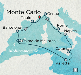 LUXURY CRUISES - Penthouse, Veranda, Balconies, Windows and Suites Crystal Cruises Serenity 2027 Magical Mediterranean Map