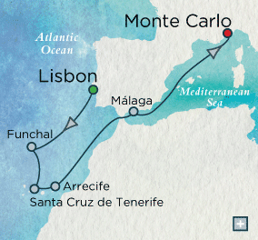 LUXURY CRUISES - Penthouse, Veranda, Balconies, Windows and Suites Crystal Cruises Serenity 2027 Canary Island Classic Map