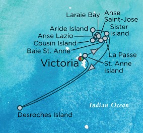 LUXURY CRUISES - Penthouse, Veranda, Balconies, Windows and Suites Crystal Esprit Cruise Map Detail Dubai, United Arab Emirates to Mahe, Seychelles December 30 2027 January 10 2028 - 10 Days