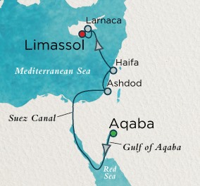 Crystal Esprit Cruise Map Detail Petra (Aqaba), Jordan to Limassol, Cyprus March 26 April 3 2016 - 7 Days