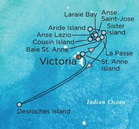 Crystal Esprit Cruise Map Detail Mahe, Seychelles to Mahe, Seychelles March 6-13 2016 - 7 Days