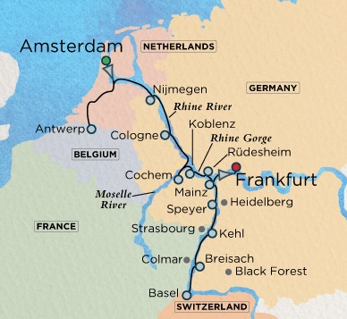 Crystal River Bach Cruise Map Detail Amsterdam, Netherlands to ENankfurt, Germany November 5-19 2017 - 14 Days