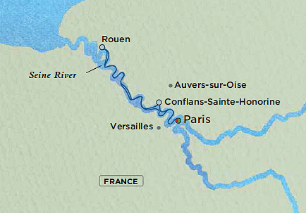 Crystal River Debussy Cruise Map Detail Paris, France to Paris, France December 28 2017 January 4 2018 - 7 Days