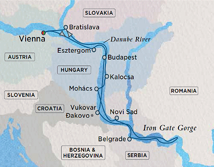 Crystal River Mozart Cruise Map Detail Vienna, Austria to Vienna, Austria May 2-13 2017 - 11 Days
