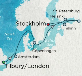 Crystal Cruises Serenity Map Detail Tilbury, United Kingdom to Stockholm, Sweden June 7-19 2018 - 12 Days