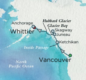 Crystal Cruises Symphony Map Detail Vancouver, Canada to Whittier, AK, United States June 3-10 2018 - 7 Days