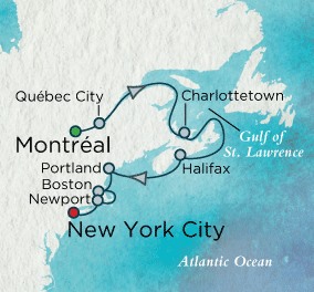 Crystal Cruises Symphony Map Detail Montreal, Canada to New York, NY, United States October 15-25 2018 - 10 Days