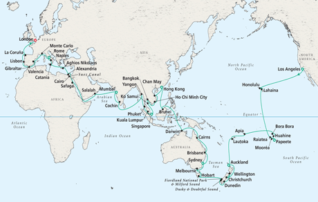 Croisieres de luxe Croisiere Map Tour du Monde en Croisire - Crystal Serenity