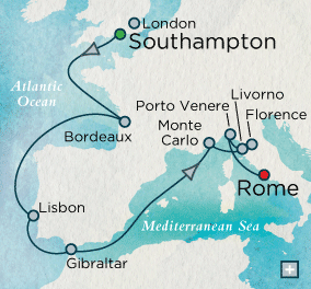 Cruises Around The World Through the Pillars of Hercules Map London to Rome - 12 Days Crystal Serenity 2026