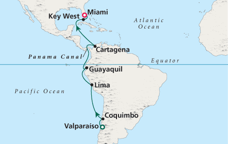 Cruises Around the World Map Discovery of the Americas - Voyage 0201