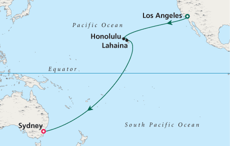 Luxury Cruise SINGLE/SOLO Map Los Angeles to Sydney - Voyage 0205