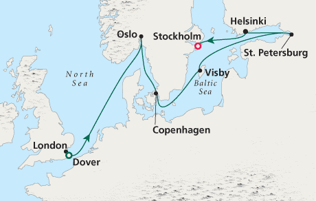 Luxury Cruise SINGLE/SOLO Map London to Stockholm - Voyage 0214