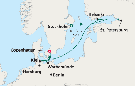 LUXURY CRUISES - Penthouse, Veranda, Balconies, Windows and Suites Cruise Map Stockholm to Copenhagen - Voyage 0215