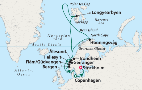 Cruises Around the World Map Copenhagen to Stockholm - Voyage 0216