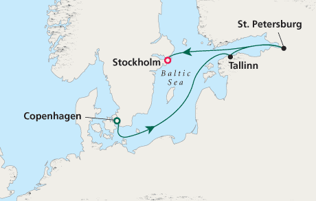 Luxury Cruise SINGLE/SOLO Map Copenhagen to Stockholm - Voyage 0218