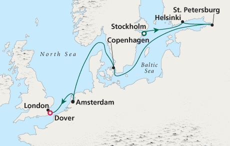 Luxury Cruise SINGLE/SOLO Map Stockholm to London - Voyage 0219