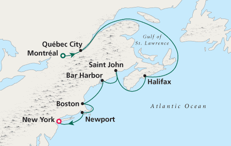 Luxury Cruise SINGLE/SOLO Map Montral to New York - Voyage 0223