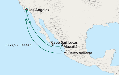 Cruises Around the World Map Round-trip Los Angeles - Voyage 0227
