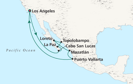 Luxury Cruise SINGLE/SOLO Map Round-trip Los Angeles - Voyage 0230