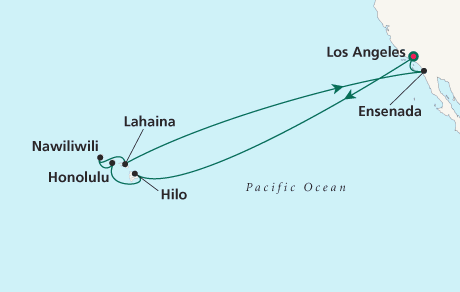 Cruises Around the World Map Round-trip Los Angeles - Voyage 0231