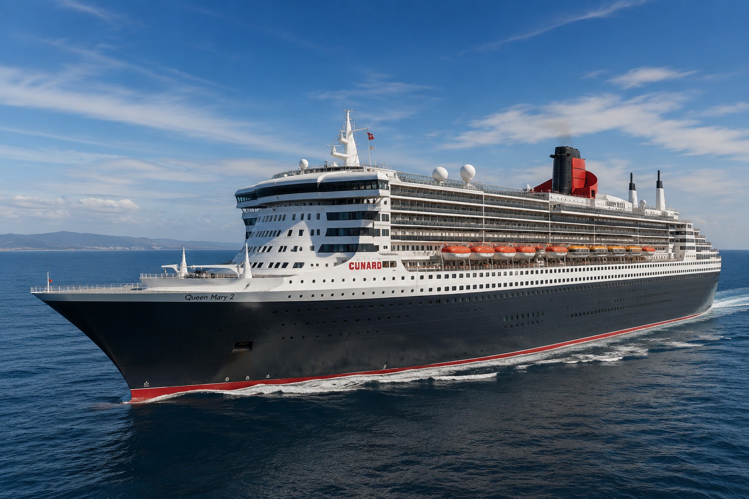 Queen Mary 2 Cunard ship at sea