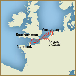 Cruises Around The World Map Southampton cherbourg rotterdam zeebrugge southampton