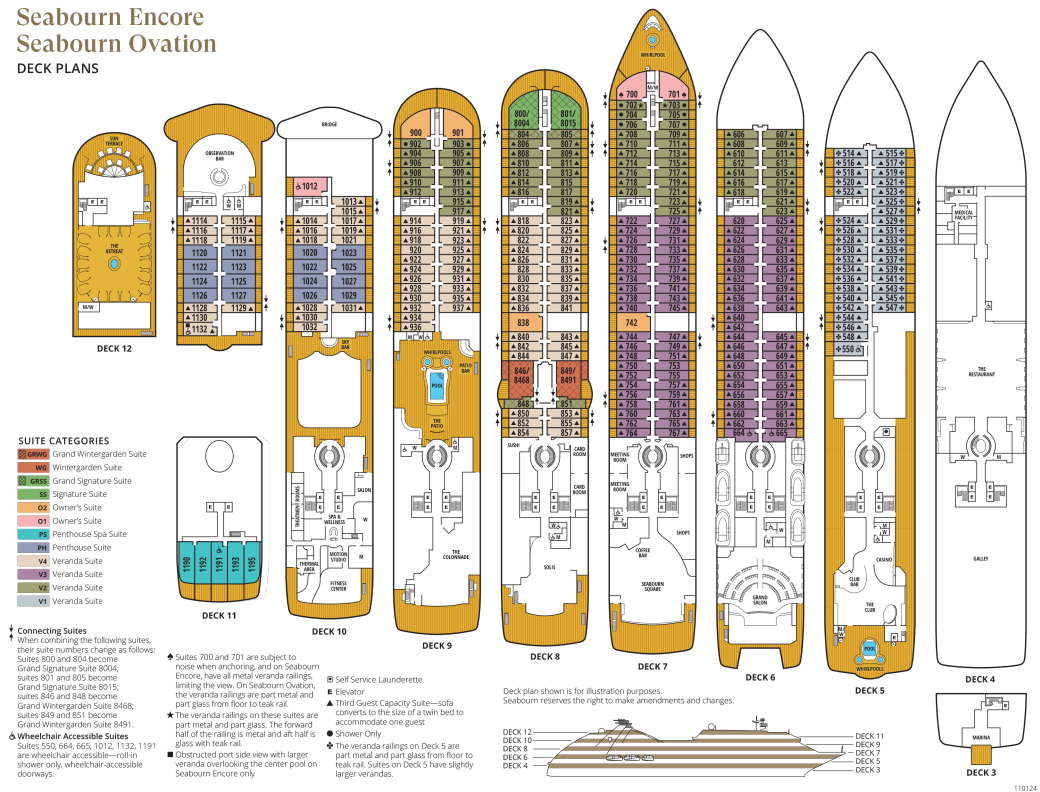 DELUXE CRUISES Deckplan Seabourn Encore & Seabourn Ovation