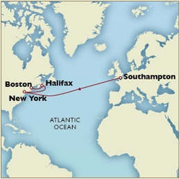 Luxury Cruise SINGLE/SOLO Map Southampton to New York