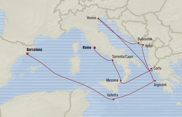 Map Oceania Riviera Cruises Itinerary 2020