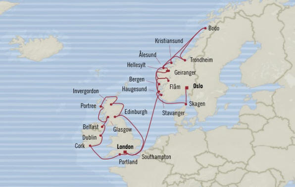 MAP Oceania Cruises Marina Itinerary 2020