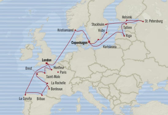 MAP Oceania Cruises Marina Itinerary 2020