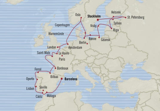 MAP Oceania Cruises Marina Itinerary 2020