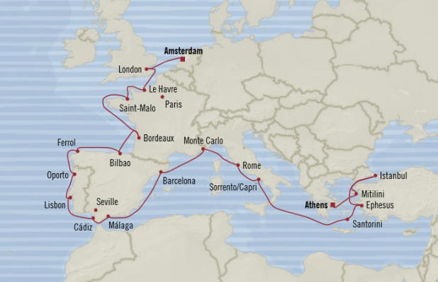 MAP Oceania Cruises Marina Itinerary 2020