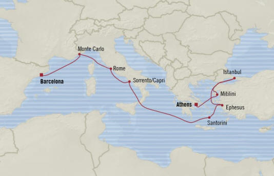 MAP Oceania Cruises Marina Itinerary 2020