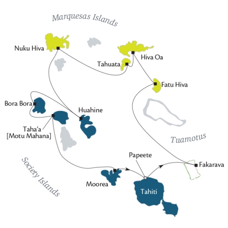 Paul Gauguin Cruises Map Detail Papeete, Tahiti, Society Islands to Papeete, Tahiti, Society Islands Papeete, Tahiti, Society Islands to Papeete, Tahiti, Society Islands 2017 - 14 Days