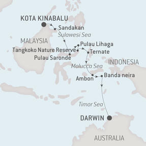 Ponant Yacht Cruises L'Austral  Map Detail Kota Kinabalu, Malaysia to Darwin, Australia June 22 July 3 2017 - 11 Days