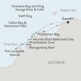 Ponant Yacht Cruises L'Austral  Map Detail Darwin, Australia to Darwin, Australia September 1-10 2021 - 10 Days