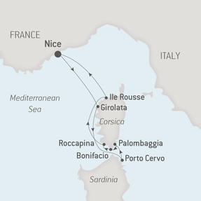 Ponant Yacht Cruises Le Ponant  Map Detail Nice, France to Nice, France August 16-23 2021 - 7 Days