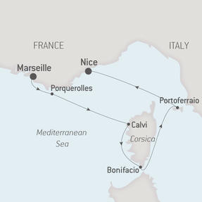 Ponant Yacht Cruises Le Ponant  Map Detail Marseille, France to Nice, France May 5-10 2021 - 5 Days