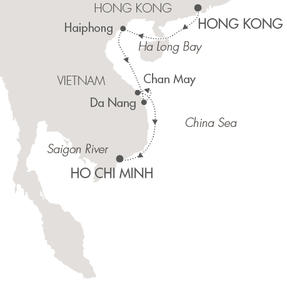 LUXURY CRUISES - Penthouse, Veranda, Balconies, Windows and Suites Ponant Yacht L'Austral Cruise Map Detail Hong Kong, China to Ho Chi Minh City, Vietnam November 13-22 2022 - 9 Days