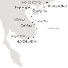 LUXURY CRUISES - Penthouse, Veranda, Balconies, Windows and Suites Ponant Yacht L'Austral Cruise Map Detail Ho Chi Minh City, Vietnam to Hong Kong, China November 4-13 2022 - 9 Days