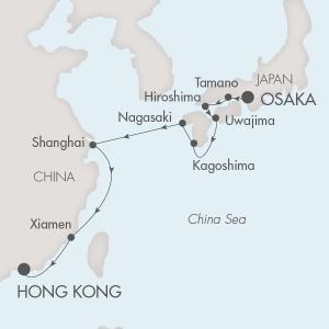 LUXURY CRUISES - Penthouse, Veranda, Balconies, Windows and Suites Ponant Yacht L'Austral Cruise Map Detail Osaka, Japan to Hong Kong, China October 14-26 2022 - 12 Days