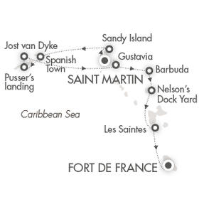 LUXURY CRUISES - Penthouse, Veranda, Balconies, Windows and Suites Ponant Yacht Le Ponant Cruise Map Detail Marigot, Saint Martin to Fort-de-France, Martinique December 17-26 2022 - 9 Days