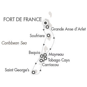 LUXURY CRUISES - Penthouse, Veranda, Balconies, Windows and Suites Ponant Yacht Le Ponant Cruise Map Detail Fort-de-France, Martinique to Fort-de-France, Martinique December 26 2022 January 3 2020 - 7 Days