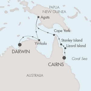 Ponant Yacht Le Ponant Cruise Map Detail Cairns, Australia to Darwin, Australia February 22 March 4 2016 - 12 Days