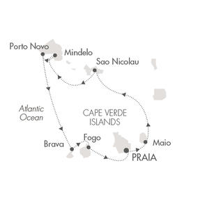 LUXURY CRUISES - Penthouse, Veranda, Balconies, Windows and Suites Ponant Yacht Le Ponant Cruise Map Detail Praia, Cape Verde to Praia, Cape Verde November 12-19 2022 - 7 Days
